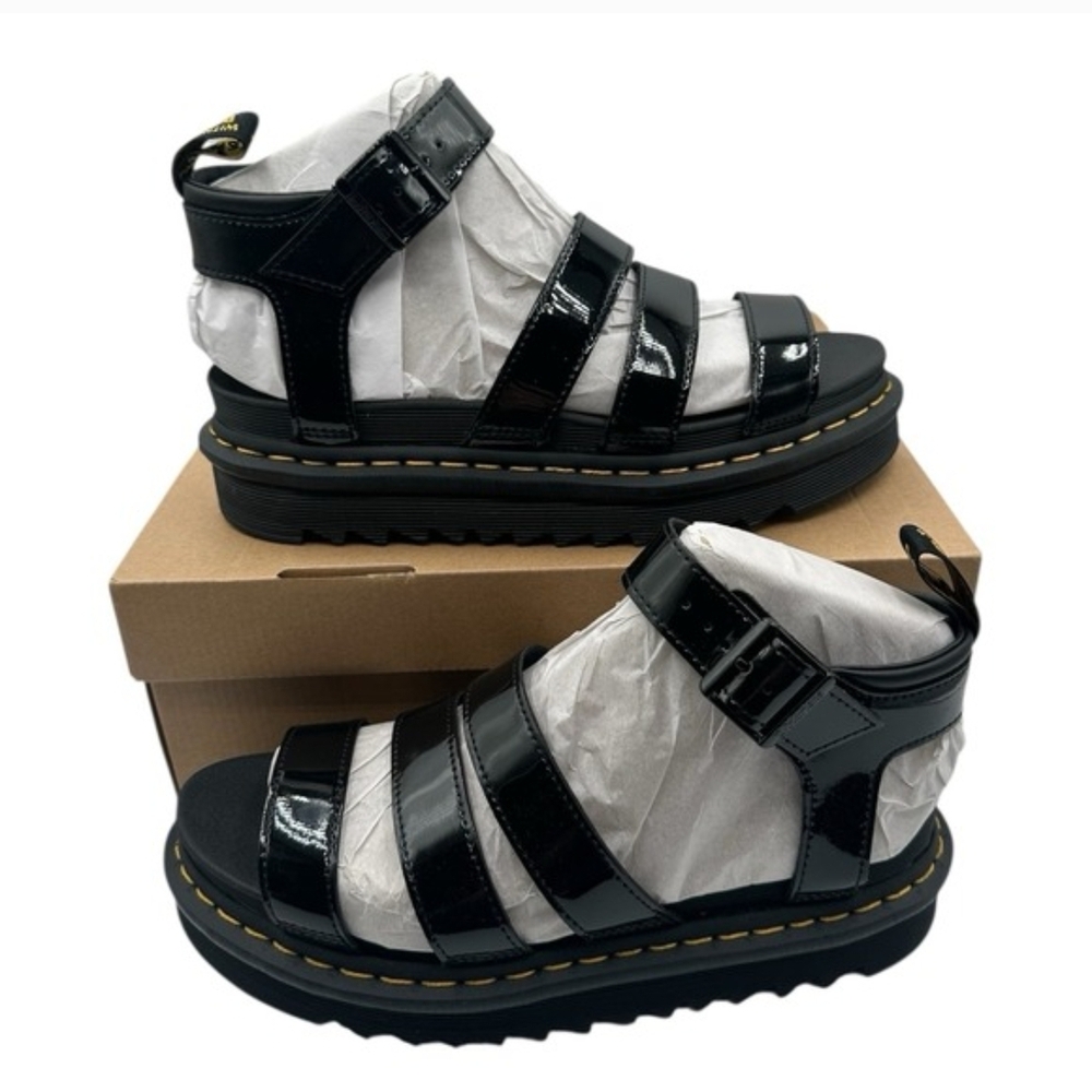 Dr. Martens Black Patent Platform Gladiator Sandals